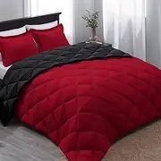 Basic Beyond Down Alternative Comforter Set (King, Black/Red) - Reversible Bed Comforter with 2 Pillow Shams for All Seasons