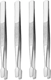 4pcs Stainless Steel Tweezers for Stamps Jewelry Beads Non Slip Flat Tip Lifting Tools Durable Philately Tongs for Crafting Lab Work and Collecting