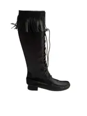 Black Lace Up Tassel Accent Knee High Boots