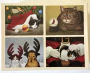 VTG Box Lang American Cat Xmas Cards by Herrero Linen Tortie Calico 17 Cards Env