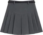 [STKARCV] Pleated Skirts for Women High Waisted Gray Black Solid Mini Spring Summer A Line with Belt