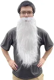 Party Fake Beard,Fake Long Beard and Mustache Men's Big Beard Old Man Long Plush Beard Cosplay Holiday Party Party Costume Fake Whisker for Party Supplies Grey (White)
