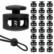 24 Pack Spring Cord Lock, Double Hole Drawstring Stopper Fastener, Black Plas...