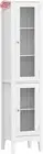 Bathroom Storage Cabinet 160Cm Tall Slim Floor Cupboard Toilet Glass Door