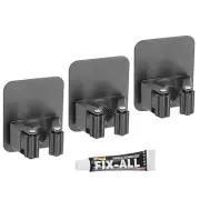 3 Pcs 304 Stainless Steel Broom Holder Wall Mount Mop Hangers Grey