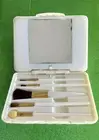 Vintage Makeup Brush Set w 5 Brushes, Case & Mirror 1980s Deco Style Vanity