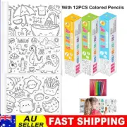 Children's Drawing Roll W/12Pens,DIY Sticky Filling Paper Early Educational GiHQ