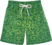 [Caihoyu] St. Patrick's Day Green Branch Dots Swim Trunks for Boy Little Boys Swimsuit 8T