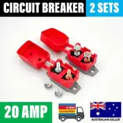 2 x 20A Circuit Breaker Stud Type 12V 24V Auto Reset Red Cover 20 AMP