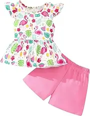 [NUBEEHOHO] Girls Summer Outfits Toddler Baby Girls Short Sets 2 Piece Clothing Set Flutter Sleeve Shirt and Short 2-7 Years