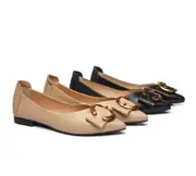 TARRAMARRA® Women Leather Buckle Pointed Toe Ballet Flats Pari - Black / AU Ladies 4 / AU Men 2 / EU 35