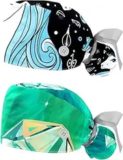 [YTYVAGT] 2-Pc,Nurse Scrub Caps,Scrub Hats with Buttons and Cotton Sweatband,Unicorn Blue Background