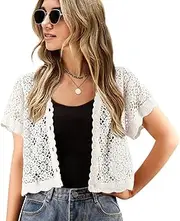 [DRESSHAPE] Women Cardigan Hollow Out Floral Cardigans White Crochet Shrugs