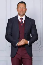 NWT 44L MENS NAVY 2 BUTTON 3PC COMPOSE SUIT DB VEST,MODERN FIT, 2 SIDE VENT