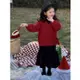 有嘉配飾-女童洋氣新年紅毛衣外套2023秋冬款女寶寶韓版V立領長袖針織開衫