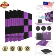 52 Pack Black/Purple 12x12x1" Soundproof Foam Panels for Studios & Theaters