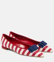 [Manolo Blahnik] Manolo Blahnik Reador bow-detail striped ballet flats AU 8.5 red