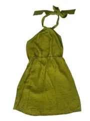NWT H&M Womens Small Chartreuse Green Halter Tie Mini Dress #4438