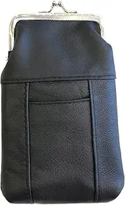 [Generic] 100's 120's 100% Genuine Leather Cigarette Case Lighter Pocket Kiss Lock Metal Twist Clasp Slim Durable -Black