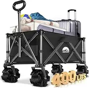Collapsible Folding Wagon Cart Heavy Duty,Beach Wagon with Big Wheels,Utility Grocery Wagons Carts with Side Pocket for Outdoor Garden,Camping,Shopping and Sports, R-Black