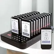 Wireless Restaurant Pager Calling System, 20 Coasters Buzzer Vibrator Bell Receiver, Queue Paging Waiter Calling System with Buzzer Vibration Flash for Coffee Dessert Shop Fast Food Truck Bar