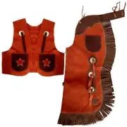 Showman Two Toned Brown Kid's Suede Leather Chap and Vest Outfit with Fringe 261