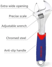 Wide Open End Spanner Adjustable Wrench CR-V CP Grip Handle 300mm(12 Inch)