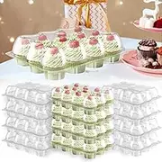 SHASUXTING 12 Count Cupcake Containers 12 Pack Cupcake Holders with Detachable Tall Lids Clear Plastic Stackable Cupcake Boxes for 144 Cupcakes, BPA Free, Standard Size