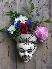 Face Planter Wall Pocket Clay Aztec Style Mermaid Tzintzuntzan Mexico Folk Art