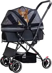 Pet pram for Small Dogs and Cats,pet Strollers for Dogs 25kg,Doggy Buggy Trolley,4 Wheels Foldable cat pushchairs cart,Swivel Wheels,Safety leashes,Outdoor Pets Travel Carriage