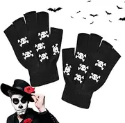 [Generic] Halloween Skeleton Gloves | Halloween Half Finger Skeleton Gloves for Cycling - Halloween Costume Accessory Gloves for Carnival, Costume Party