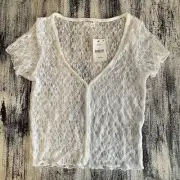 Y2K Cotton On Supre Lace Button Up Crop Top White Size Small