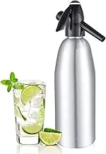 Portable Soda Maker, 1L Sparkling Water Maker Aluminum Soda Siphon, Soda Machine for Homemade Seltzer, Cocktails, Fizzy Drinks, Mojitos, Home & Bar Use, NO CO2 Cylinders Included (Silver)