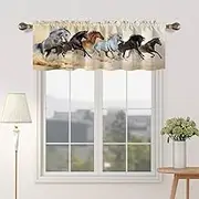 DOTOOMA 54x18 Inches Horse Running Window Treatment Valance Western Farmhouse Kitchen Blackout Drapes Bathroom Bedroom Living Room Polyester Fabric Curtains Decorations Supplies