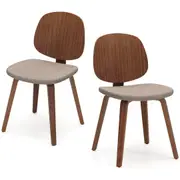 Costway Set of 2 Curved Wooden Dining Chair Upholstered Kitchen Chairs Walnut