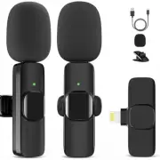 Wireless Lavalier Microphones for iPhone, Clip-On Mini Mic, Noise Reduction