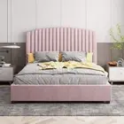 Camelia Double Size Bed Frame Pink Velvet Upholstery High Headboard Quality Slat
