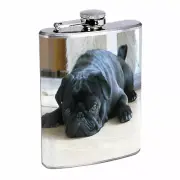 Dog black pug Stainless Steel Flask 8oz Whiskey Drinking