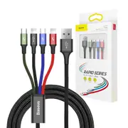 Baseus 4 in 1 Nylon Braided Cable (2 x Lightning Type-C Micro USB) 3.5A 1.2m (CA1T4-A01)-Black