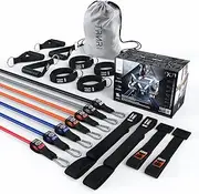 TRNR X71 Resistance System - 19-Piece Megaset for 2 with 7 Fitness Workout Bands Stackable up to 90.5 kg (195.5 lb), Large Handles, Ankle Straps, Door Anchor & Outdoor Anchor Attachments + Carry Bag