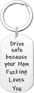 [YALLNASL] Daughter Son Gifts from Mom Keychain Drive Safe Because Your Mom Fucking Loves You Keyrings for Daughters Sons Birthday Christmas Driving Gift