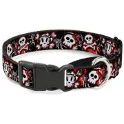 Girlie Skull Black/Red Martingale Dog Collar, 1" Wide-Fits 11-17" Neck-Medium