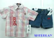 NWT Marc Ecko Baby Boys Sleeve Plaid Woven Shirt and Denim Short Set 24 Months