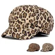 Leopard Print Newsboy Hat Unisex Spring / Autumn Beret Wild Octagonal Cap