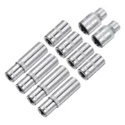 10Pcs 6-Point Shallow Socket 10mm 3/8 1/4" Drive Cr-V Deep Shallow Sockets