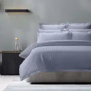 1200 Thread count Damask Stripe Cotton Blend Quilt Cover Sets King Blue Fog