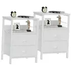 Nightstands Set 2, End Table with 2 Fabric Drawers, Bedside Table White 2 pc