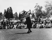 American golfer Patty Berg watched by a small crowd spectators dri Old Photo