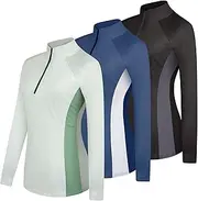 [Real Essentials] 3 Pack: Women’s Dry-Fit Athletic 1/4 Quarter Zip Pullover - Running Yoga Workout Long Sleeve Shirt UPF 50+
