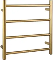 Electric Heated Towel Rack Wall Mounted Towel Rail 4 Bars Round (Brushed Yellow Gold)